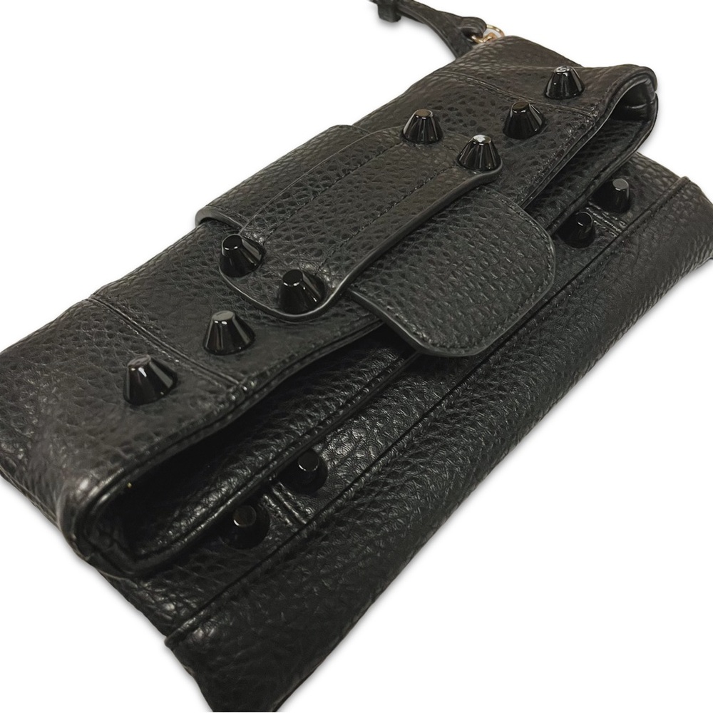 Black Leather Gunmetal Rivets Clutch Crossbody Bag NWOT - Picture 5 of 14